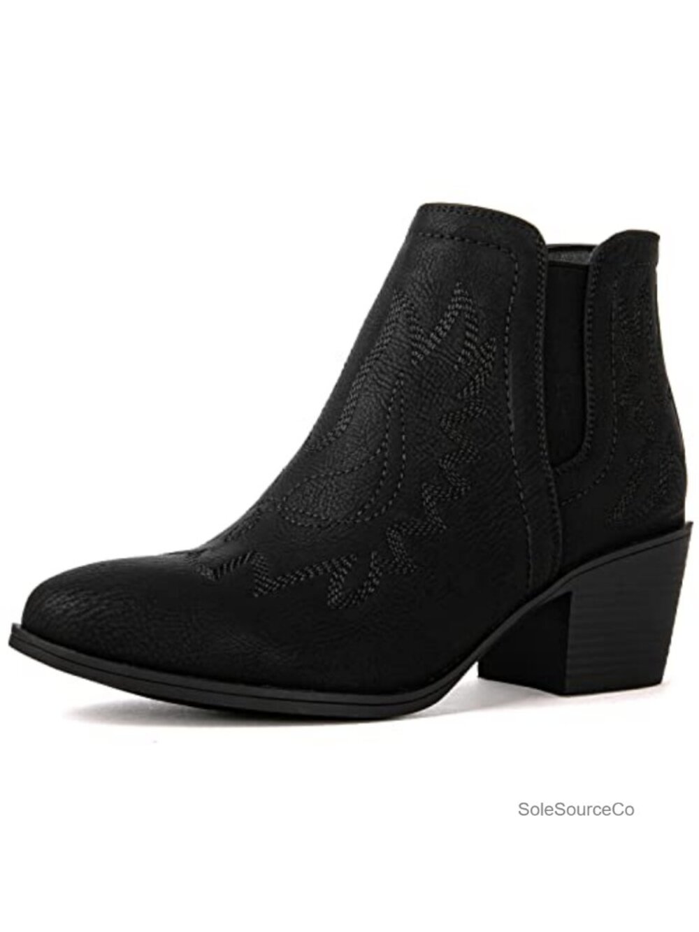 Women's Cowgirl Boots Pull On Ankle Booties Western Faux Leather Embroidered - Picture 1 of 6